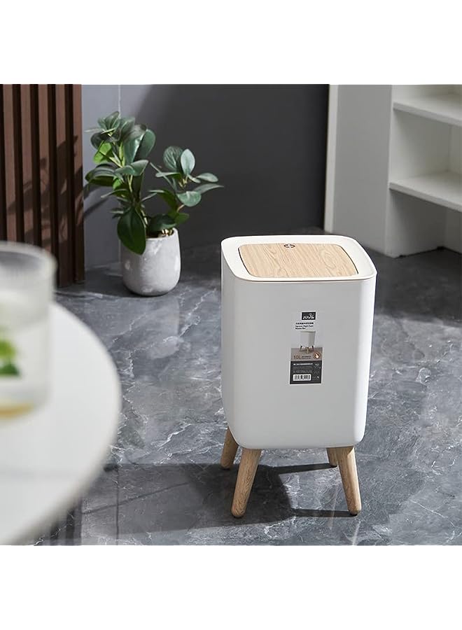 IAF Nordic Style Trash Can，Garbage Can, Plastic Trash Can with Press Top Lid，White High Foot Trash Can, Modern Waste Basket for Bathroom, Living Room, Office and Kitchen (10L style 2) - Image 2