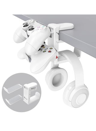 3-in-1 PC Gaming Headset and Controller Holder  Headphone Stand with Adjustable Clamp  2 Controller Holders, Rotating Arm and Cable Organizer  Universal PC Gaming Accessory Controller Headset Stand White - pzsku/ZDD0D2663478CB31059D4Z/45/1745826681/090db137-7e6e-445e-831e-5f19d74e3aaf