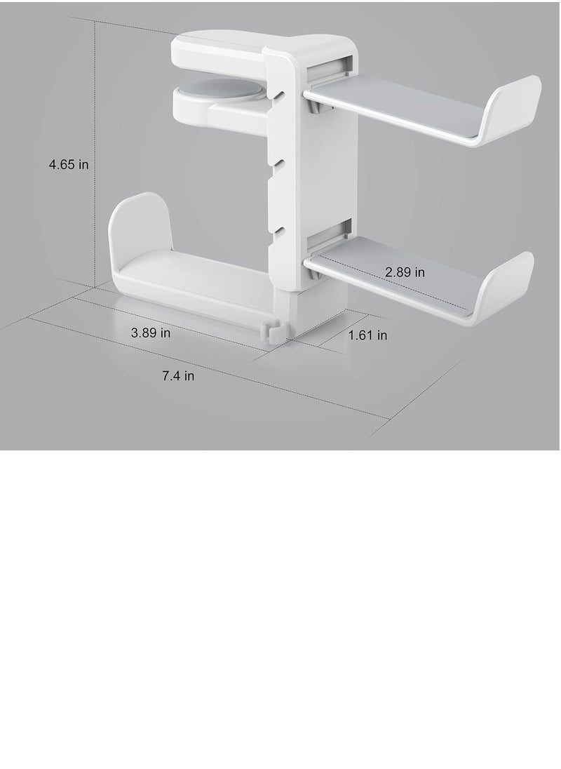 3-in-1 PC Gaming Headset and Controller Holder  Headphone Stand with Adjustable Clamp  2 Controller Holders, Rotating Arm and Cable Organizer  Universal PC Gaming Accessory Controller Headset Stand White
