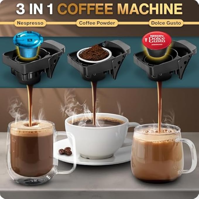 KASTWAVE Coffee Machine Powerful Pod Coffee Machine With 600Ml Detachable Water Tank Coffee Maker With 19 Bar Automatic Steam Pressure Pump For Espresso Powder Makes Iced Coffee Espresso Cappuccino - Image 2