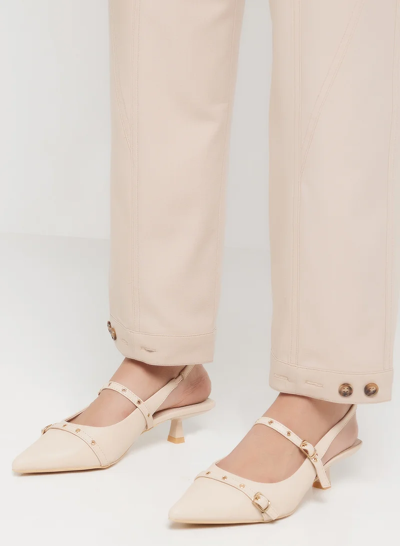 ELLA Double Strap Eyelet Detail Sling Back Low Heel Pump