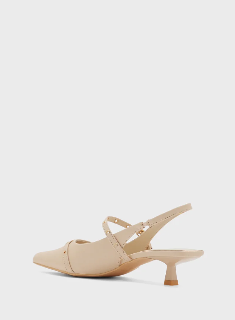 ELLA Double Strap Eyelet Detail Sling Back Low Heel Pump