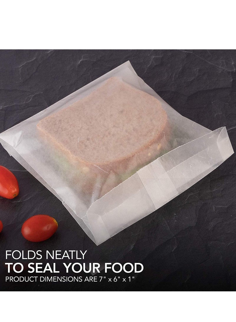 SYOSI Paper Sandwich Bags Bulk Wax Paper (100 Pack) 7" x 6" x 1" Wet Wax Paper Bags - Food Grade Grease Resistant Wax Bags - White Glassine Bags - Paper Bags for Bakery Cookies, Candy, Snacks - Image 3