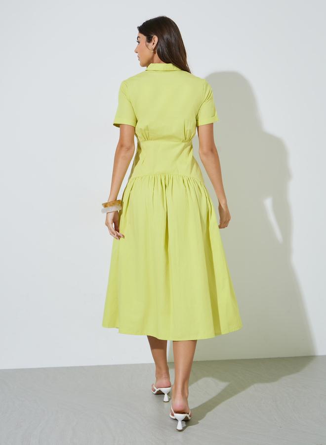 Styli Lime Green Solid Short Sleeve Shirt Maxi Dress - Image 3