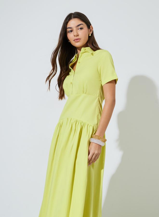 Styli Lime Green Solid Short Sleeve Shirt Maxi Dress - Image 2