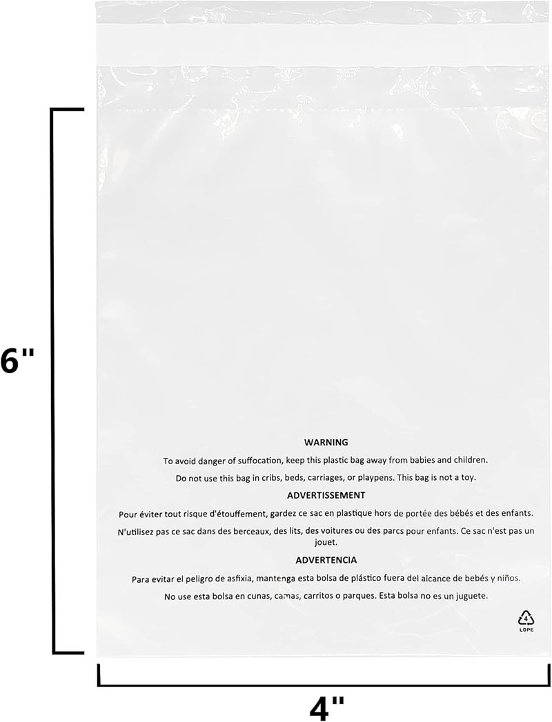 PolyPackers – 4 inch x 6 inch (1000 Pack) Self Seal Clear Poly Bags with Suffocation Warning – Permanent Adhesive – FBA Compliant for Packaging Clothes, Shirts - 1.5mil LDPE Plastic (PP-1000-4x6) - Image 2