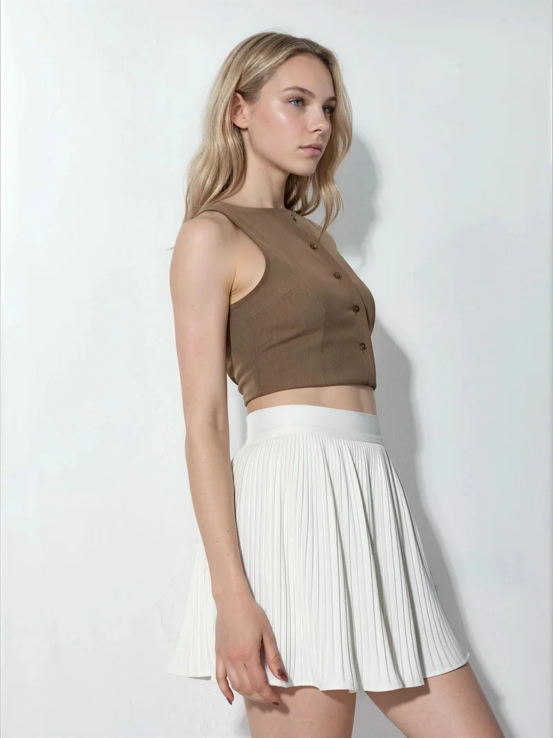 Qustyle QU STYLE High Waist A-Line Mini Pleated Skirt