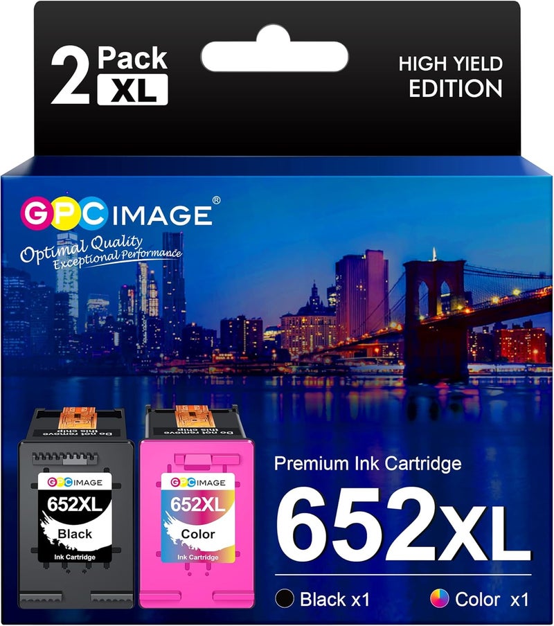 GPC Image 652 652XL Remanufactured Ink Cartridge Replacement for HP 652 652XL Ink Cartridge Compatible with HP DeskJet 3787, 3789, 3835, 4535 Printers (2 Pack, 1 Black 1 Tri-Color) - Image 1