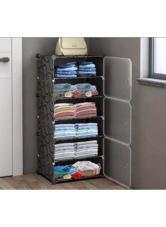 Oumffy Oumffy Almirah for ClothesPlastic Soft Sheet Collapsible Wardrobe for Clothes for Kids ClothesToyBook Baby Cupboard for Clothes Storage in Bedroom NurseryCartoon Black 6Shelf3Door  - Image 1