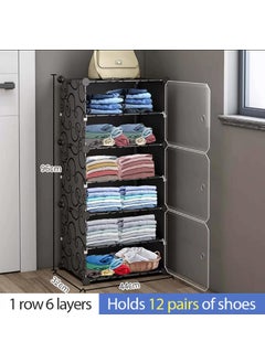 Oumffy Oumffy Almirah for ClothesPlastic Soft Sheet Collapsible Wardrobe for Clothes for Kids ClothesToyBook Baby Cupboard for Clothes Storage in Bedroom NurseryCartoon Black 6Shelf3Door  - Image 2