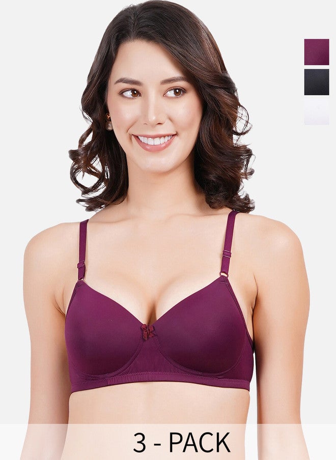 FIMS Pack Of 3 Full Coverage Lightly Padded Everyday Bras With All Day Comfort - Image 1