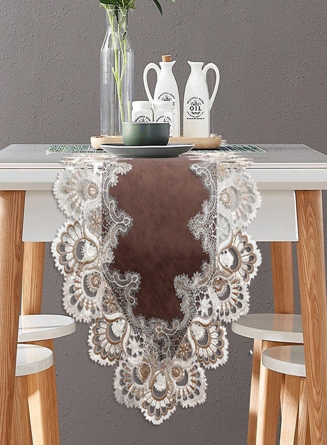 Fhberni Vintage Lace Dining Table Runner, 108 Inches Macrame Coffee Table Runners for Kitchen Home Christmas Party Decorations (16x108 inch,Brown) - Image 1