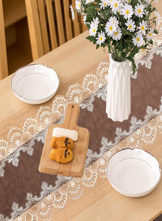 Fhberni Vintage Lace Dining Table Runner, 108 Inches Macrame Coffee Table Runners for Kitchen Home Christmas Party Decorations (16x108 inch,Brown) - Image 3