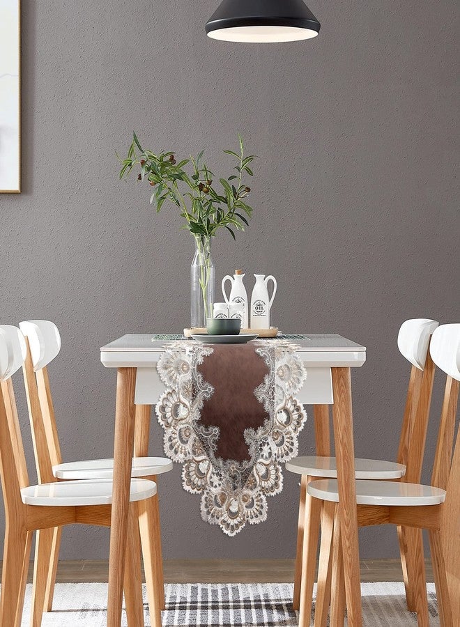 Fhberni Vintage Lace Dining Table Runner, 108 Inches Macrame Coffee Table Runners for Kitchen Home Christmas Party Decorations (16x108 inch,Brown) - Image 5