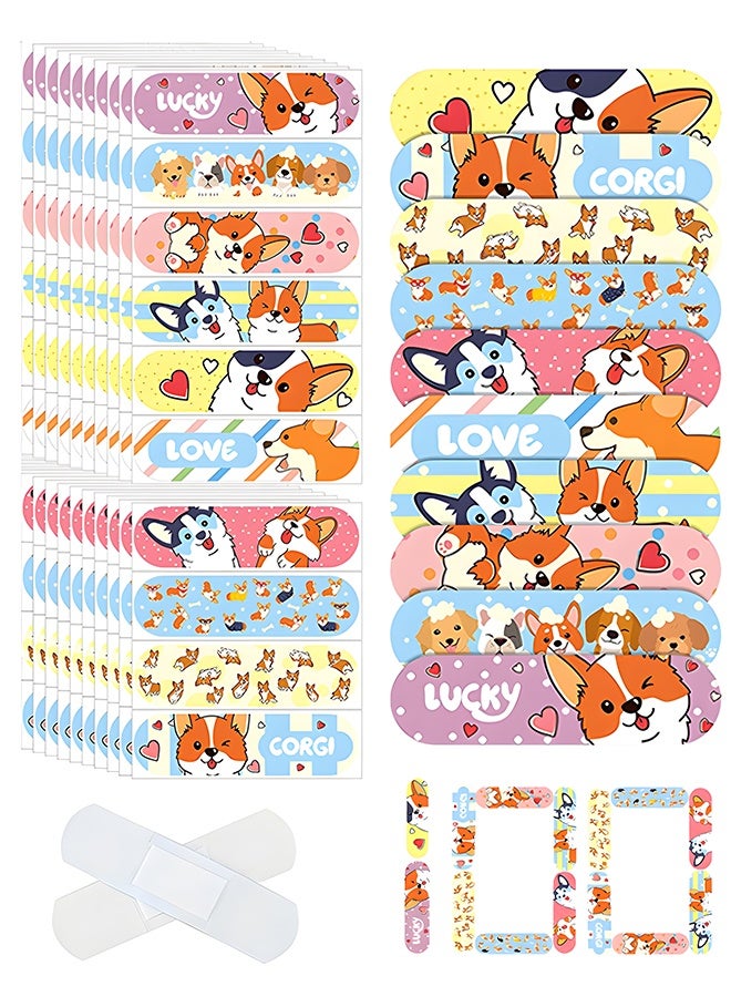 ضمادات كورجي لطيفة للأطفال - 100 قطعة من الضمادات اللاصقة المرحة (10 أشكال، 10 من كل شكل) - شرائط إسعافات أولية مقاومة للماء وآمنة للأطفال للجروح والخدوش الطفيفة - Image 1