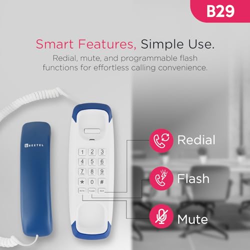 Beetel B29 Designer Slim and Stylish Corded Landline Phone,Ringer Volume Control,Wall/Desk Mountable,Clear Call Quality,Compact Design,Tone Pulse/Flash/Redial Function (Made in India)(Blue White)(B29) - Image 2
