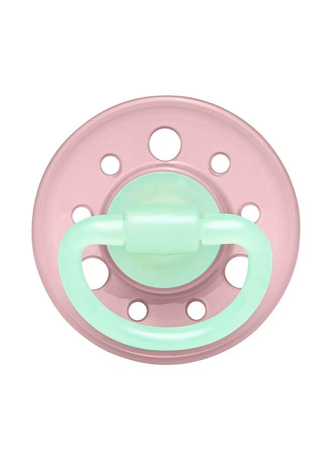 nip - Cherry Glow The Dark Round Latex Soother, Narrower Round Teat Cherry Shape, Nursing Friendly, Size 2, From 6 Months+, Latex, Rose And Green, Pack Of 2 - Image 1