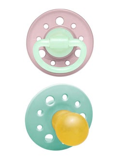 Cherry Glow The Dark Round Latex Soother, Narrower Round Teat Cherry Shape, Nursing Friendly, Size 2, From 6 Months+, Latex, Rose And Green, Pack Of 2