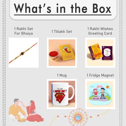 CraftVatika Rakhi with Mug Gift for Brother Bhaiya, Combo for Bhaiya Rakhi Set of 1 for Bhai Men Boy Kids, Super Bro Quote Rakshabandhan with Magnet - Image 3