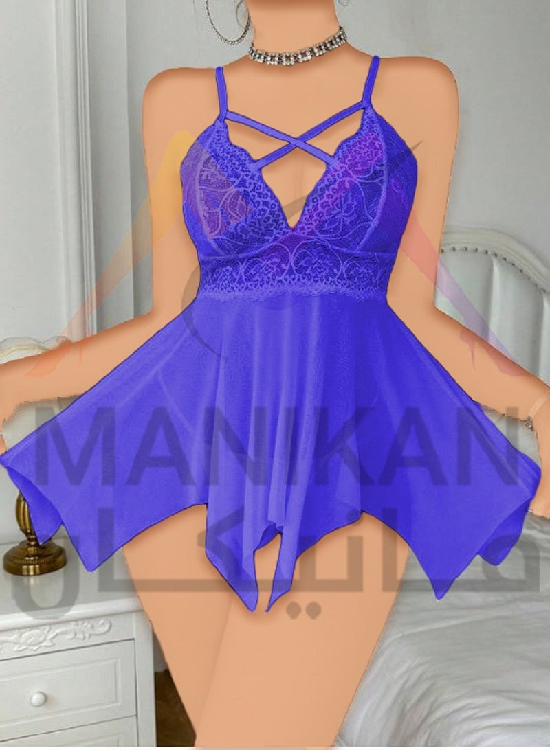 MANIKAN Women's Babydoll Short with Lace Detailing Adjustable Straps and Chest Straps  - Image 1
