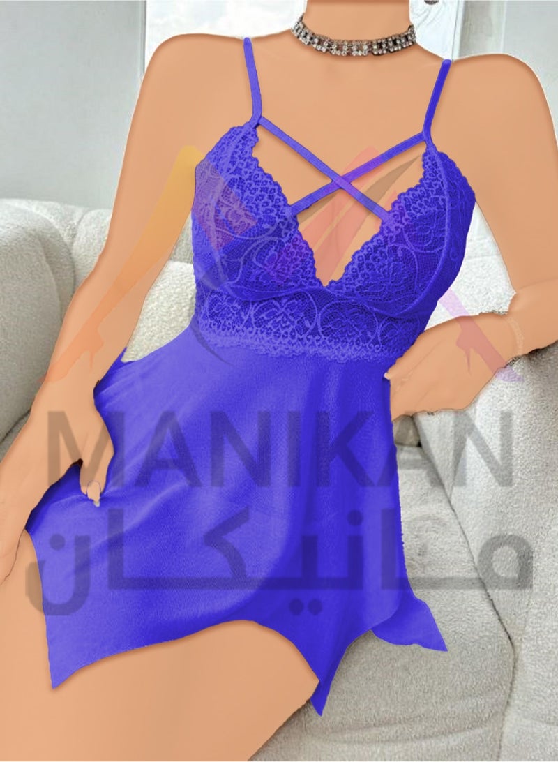 MANIKAN Women's Babydoll Short with Lace Detailing Adjustable Straps and Chest Straps  - Image 3