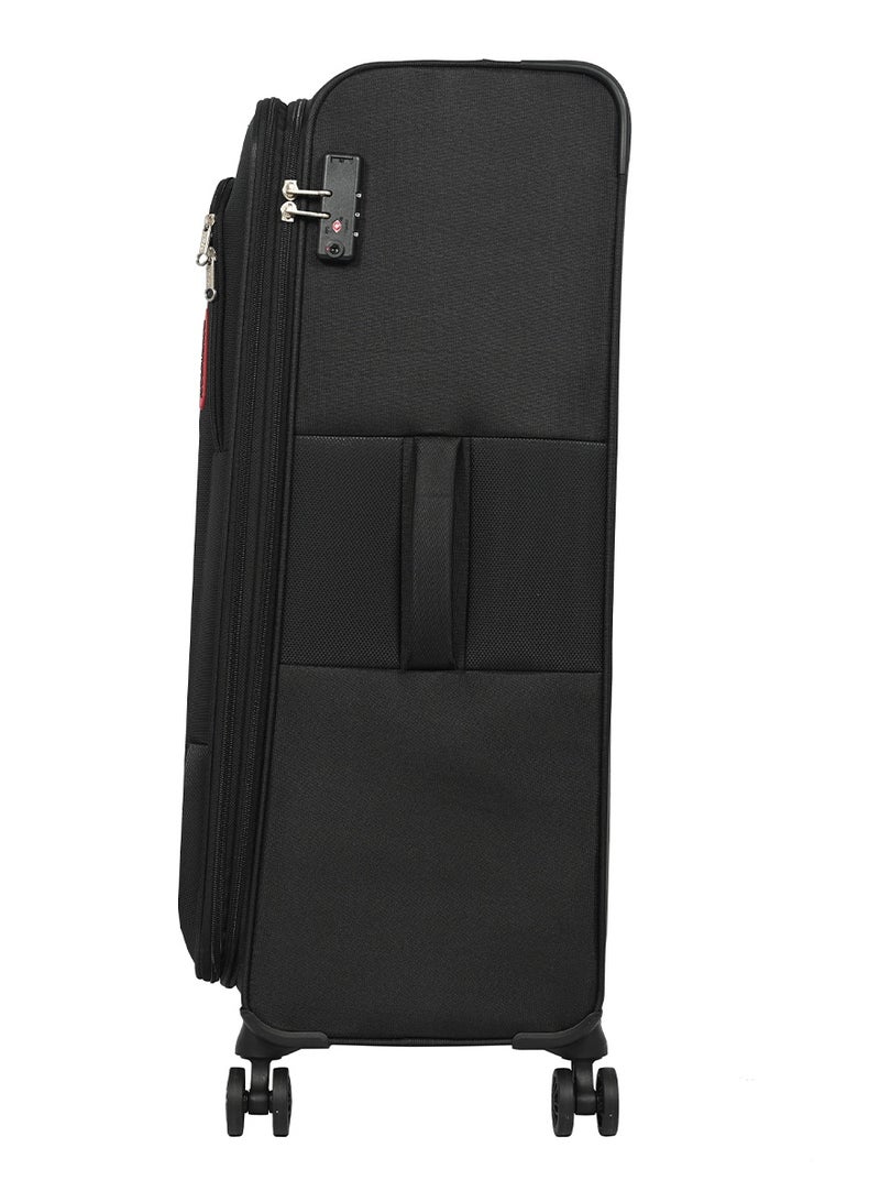 AMERICAN TOURISTER Duncan+ Suitcase, Check-In Size 83 cm, 4 Spinner Wheels, Soft Top, 100% Polyester, Black|Lightweight|Water Resistant Material|TSA Lock|Front Storage Compartment|Expandable - 3 Years International Warranty - Image 3