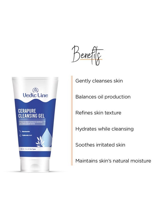 Vedic Line Vedicline CeraPure Cleansing Gel for Balanced & Hydrated Skin With Niacinamide & Hyaluronic Acid for Daily Use 100ml  - Image 3