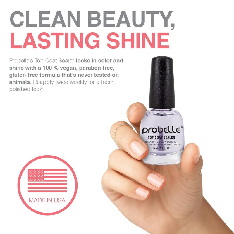 Probelle Top Coat Sealer, Quick Dry Nail Polish Top Coat, High Shine Glossy Nail Finish, Instantly Forms Clear Barrier For Enamel Protection, Fast Dry Manicure, Long Lasting Results, 0.5 fl oz/ 15 mL - Image 5