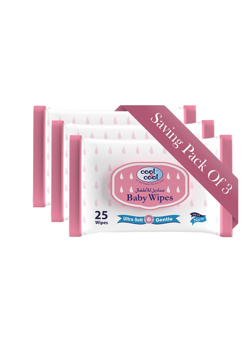 Cool & Cool Cool & cool Baby Wipes 25's  Pack of 3  - Image 2