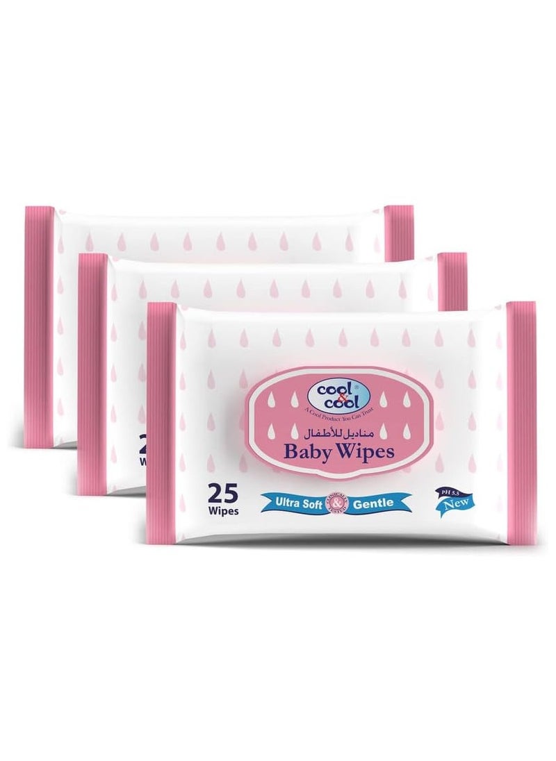 Cool & Cool Cool & cool Baby Wipes 25's  Pack of 3  - Image 1