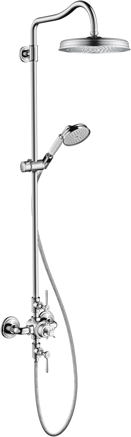 AXOR AXOR AXOR Montreux Sliding Height Adjust Easy Angle Adjust Rain AirPower Spray QuickClean Showerpipe Shower Set in Brushed Nickel 16574821 