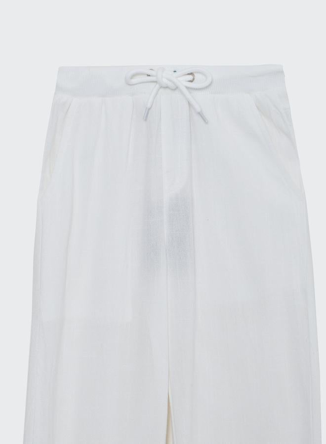 Styli Kids Off-White Wide Leg Linen Pants with Drawstring - Image 3