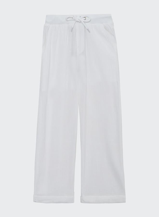 Styli Kids Off-White Wide Leg Linen Pants with Drawstring - Image 1