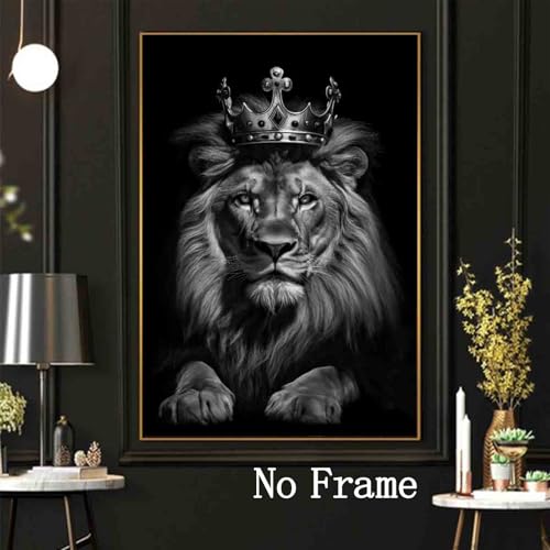 Wallvelart Lion Canvas Wall Art Black And White Animal Pictures Lion With Crown Wall Art Abstract Wildlife Print Painting Lions Poster Black And White Wildlife Wall Canvas Wild Animal Artwork 16x24inch No Frame - Image 2