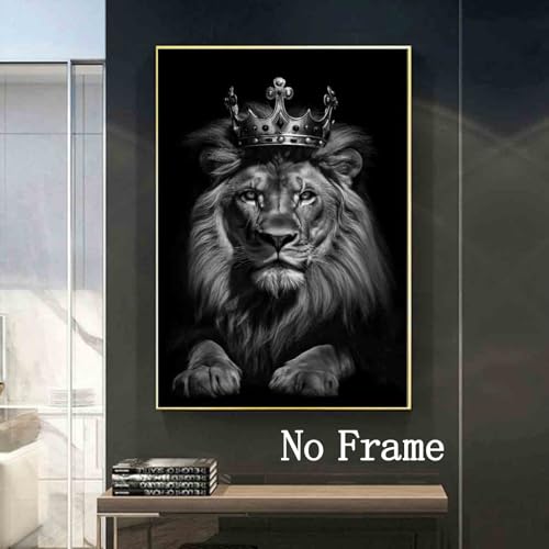 Wallvelart Lion Canvas Wall Art Black And White Animal Pictures Lion With Crown Wall Art Abstract Wildlife Print Painting Lions Poster Black And White Wildlife Wall Canvas Wild Animal Artwork 16x24inch No Frame - Image 4