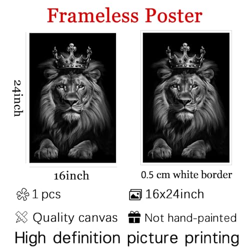 Wallvelart Lion Canvas Wall Art Black And White Animal Pictures Lion With Crown Wall Art Abstract Wildlife Print Painting Lions Poster Black And White Wildlife Wall Canvas Wild Animal Artwork 16x24inch No Frame - Image 3
