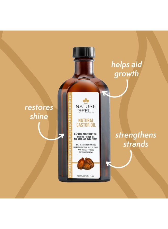Nature Spell زيت الخروع المضغوط على البارد من ناتشر سبيل، زيت خروع نقي لنمو الشعر، يعمل للرموش، الحواجب، والبشرة، 5.07 أونصة سائلة - Image 5