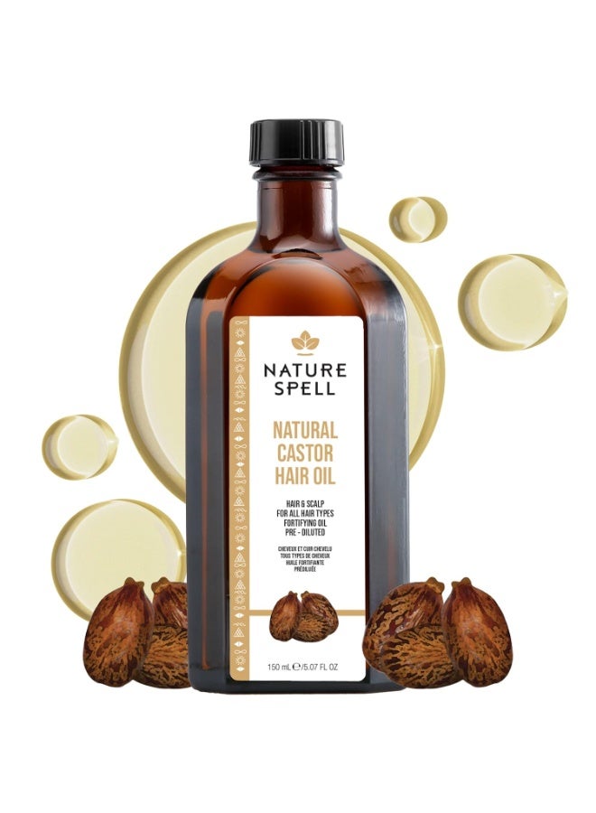 Nature Spell زيت الخروع المضغوط على البارد من ناتشر سبيل، زيت خروع نقي لنمو الشعر، يعمل للرموش، الحواجب، والبشرة، 5.07 أونصة سائلة - Image 1