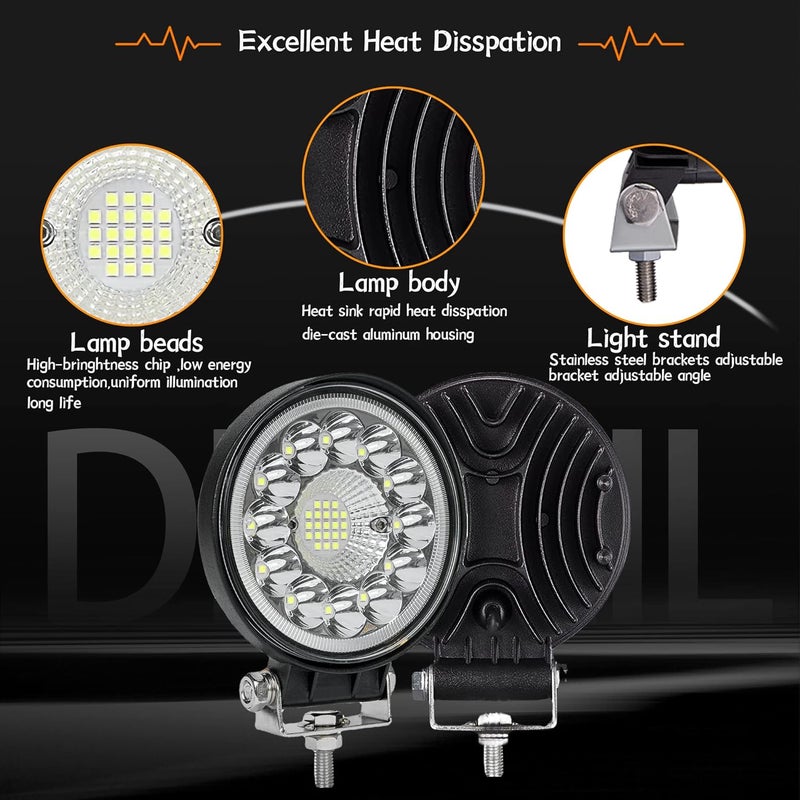 SAN YOUNG LED Work Light Pods for Trucks, 4.5 Inch 10V-30V 99W Round Flood Spot Off Road Driving Light - 4 Pack - Image 3