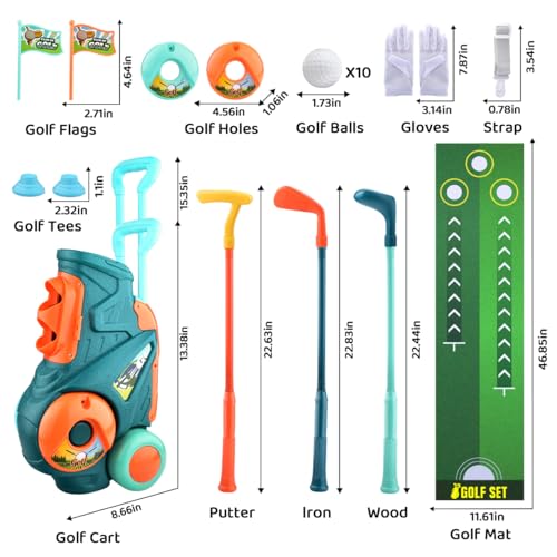 CAPTAIN CHAOWING Toddler Golf Set with Putting Mat Upgraded Kids Golf Cart with Shoulder Strap Toddler Glove Plastic Clubs 10 Balls Indoor Outdoor Sports Toys Birthday Gift for Boys Girls Aged 3 4 5 Years Old - Image 5