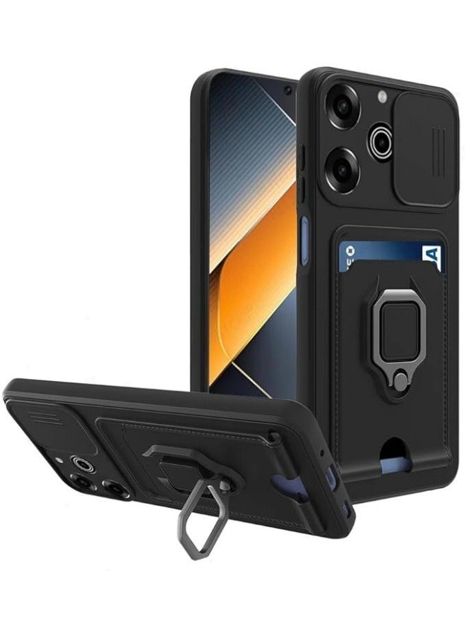 Compatible with Tecno Pova 6 Pro 5G Case Silicone with Camera Lens Protection, Case with Stand and Card Holder Function Shockproof Protective Cover 