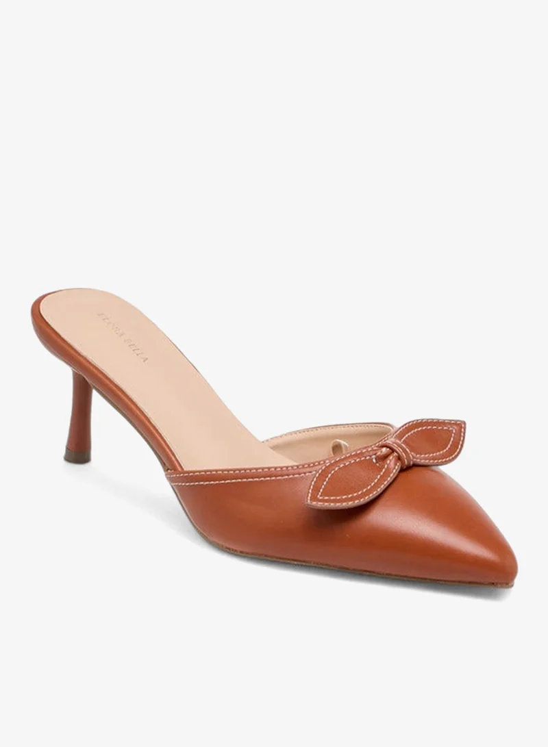 Flora Bella By Shoexpress Bow Accent Slip-On Mules with Flared Heels