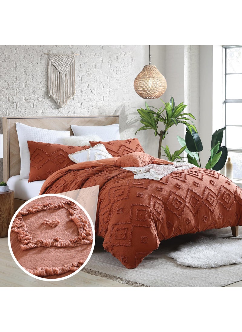 Swift Home Swift Home Rukai 100 Cotton Washed Clip Jacquard Gauze 5Piece Bedding Comforter Set All Season  Breathable OekoTEX Certified  Rust FullQueen 