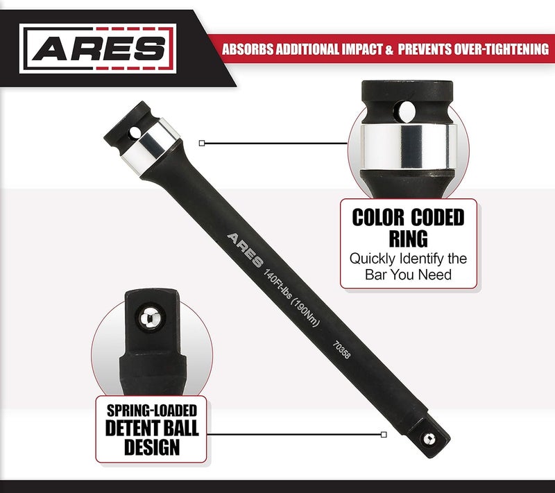 ARES 70358-140 بار تمديد تحديد عزم الدوران - كروم مولي 1/2 بوصة - 8 بوصة طول بار تأثير - حركة مرنة تمنع الشد الزائد - ملون لسهولة التعرف - Image 3