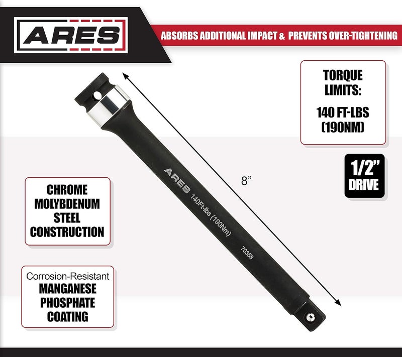 ARES 70358-140 بار تمديد تحديد عزم الدوران - كروم مولي 1/2 بوصة - 8 بوصة طول بار تأثير - حركة مرنة تمنع الشد الزائد - ملون لسهولة التعرف - Image 2