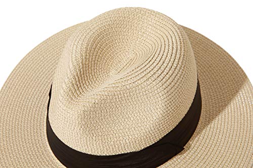 JOYEBUY Womens UPF50 Foldable Summer Straw Hat Wide Brim Fedora Sun Beach hat (Khaki) - Image 4