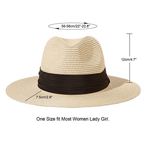 JOYEBUY Womens UPF50 Foldable Summer Straw Hat Wide Brim Fedora Sun Beach hat (Khaki) - Image 2