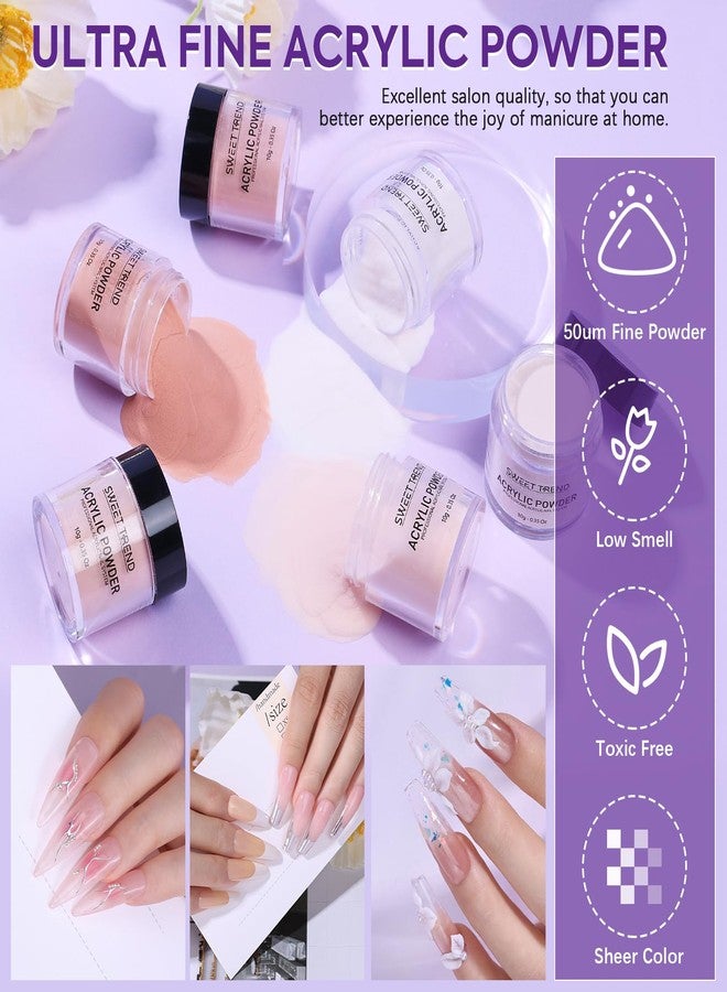 SWEET TREND Acrylic Nail Kit for Beginners: 6 Colors Acrylic Powder and Liquid Starter Set - White Nude lotus Light Pink Brown Professional Kit with Acrylic Nail Brushes Files Forms for Home DIY Practice - Image 4