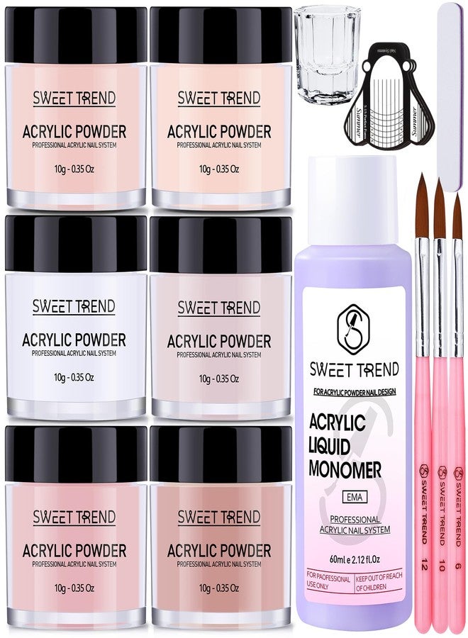 SWEET TREND Acrylic Nail Kit for Beginners: 6 Colors Acrylic Powder and Liquid Starter Set - White Nude lotus Light Pink Brown Professional Kit with Acrylic Nail Brushes Files Forms for Home DIY Practice - Image 1