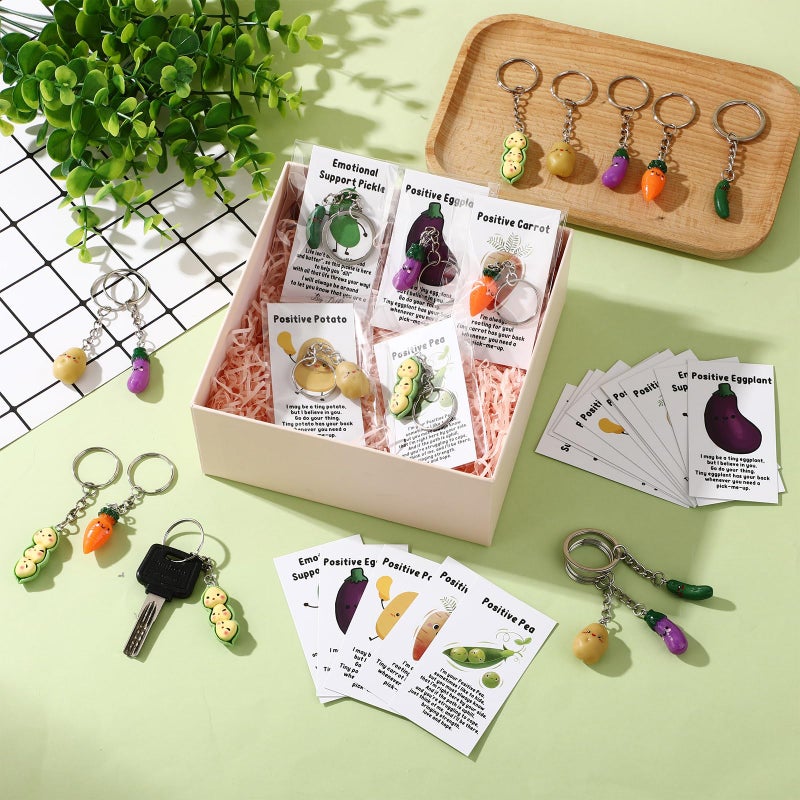 Ecation 20 Set Emotional Encouraging Support Pickle Keychain Employee Appreciation Day Positive Vegetable Keyring Affirmation Card - Image 5
